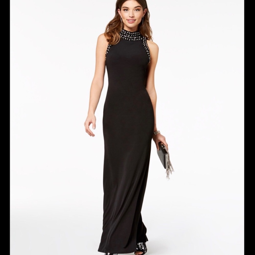 As U Wish Black Dress with Studded Neckline